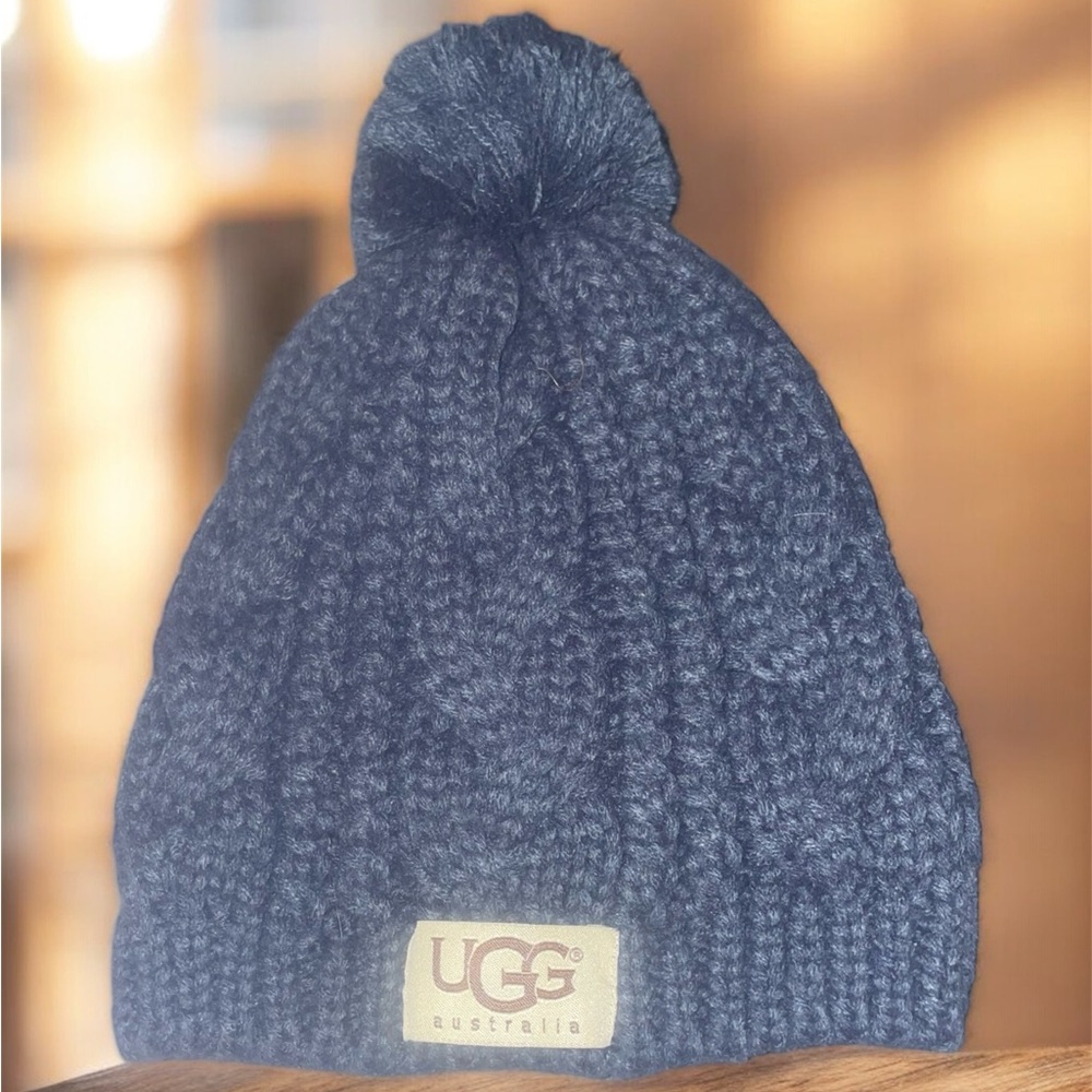 UGG Dark Blue Knit Pom-Pom Hat
